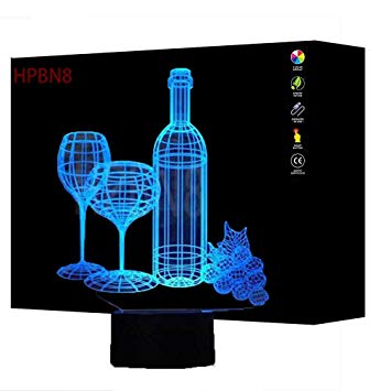 3D Red Wine Glass Red Wine Night Light Illusion Lamp 7 Color Change LED Touch USB Table Gift Kids Toys...
