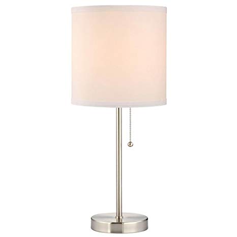 Pull-Chain Table Lamp with White Drum Shade