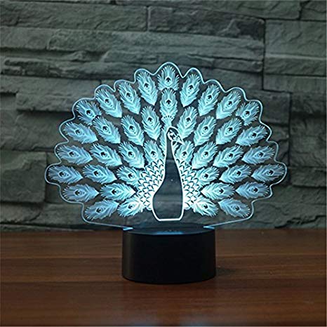 3D Illusion Lamp Novelty Optical Led Light 7 Colors Change Peacock Light Touch Switch Table Desk Lamps for Kids Bedroom Birthday Christmas Gifts