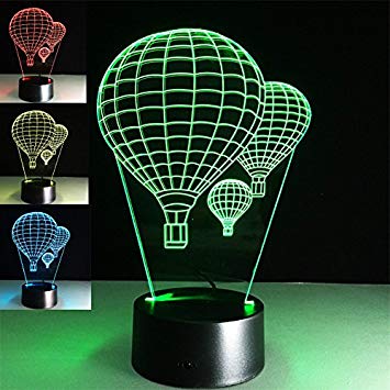 3D Hot Air Balloon Night Light 7 Color Change LED Table Desk Lamp Acrylic Flat ABS Base USB Charger Home...