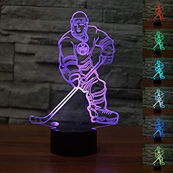 3D Ice Hockey Player Night Light USB Touch Switch Decor Table Desk Optical Illusion Lamps 7 Color...