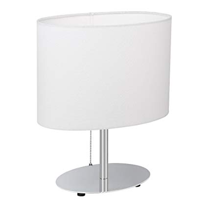 HAITRAL Bedside Table Lamps - Minimalist Desk Lamp with Metal Base Fabric Shade Oval Simple Night Light Lamp for Living Room, Kids Room, Bedroom, Dorm, Office, White