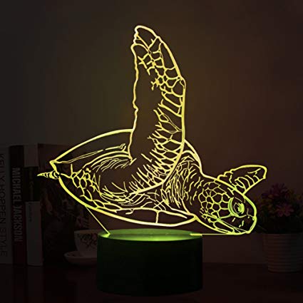 Night Table Lamps 3D Sea Turtle LED Illusion Sculpture Lamp Bedroom Decorative Night Light 7 Color Change USB Touch Button LED Desk Table Light Lamp