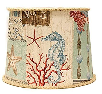 AHS Lighting SD1468-12WD Nautical Patchwork Drum Lamp Shade with Washer, 12
