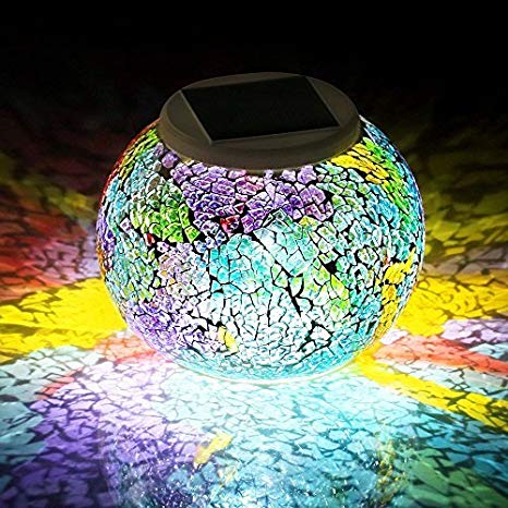 Solar Powered Mosaic Table Lights - Color Changing Solar Table Lamps, Waterproof Solar Outdoor Lights - Ideal Gifts for Parties Decorations, Christmas