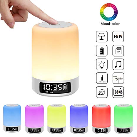 Pherunic Bedside Lamp with Bluetooth Speaker, Touch Sensor Table Lamp, Dimmable Warm White Light & Color Changing RGB, Alarm Clock & Hands Free Call Best Gifts for Women Men Teens Kids Children.