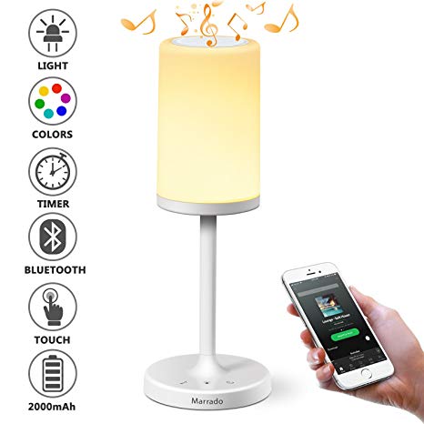 Marrado Bluetooth Speakers + Bedside Lamp, Night Light, Smart Touch Control Table Lamp for Bedroom Living Room, Portable Rechargeable LED Desk Lamp, Dimmable Warm White & Color Changing