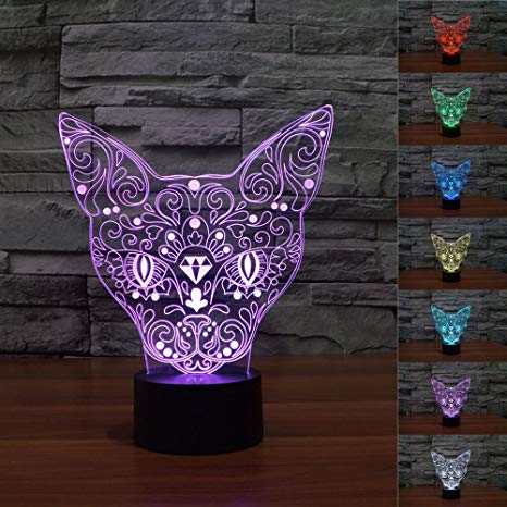 Novelty 3D Animal Abstract Totem Cat Night Light 7 Color Change LED Table Lamp Gift