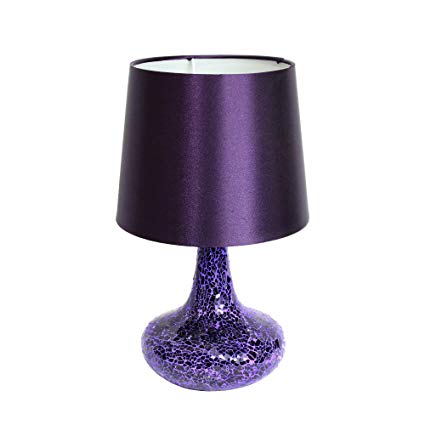 Simple Designs LT3039-PRP Mosaic Tiled Glass Genie Table Lamp with Satin Look Fabric Shade, Purple
