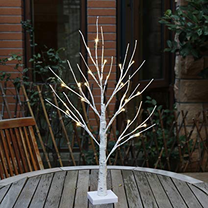 EAMBRITE 2FT 24LT Warm White LED Battery Operated Birch Tree Light Tabletop Tree Light Jewelry Holder Decor for Home Party Wedding