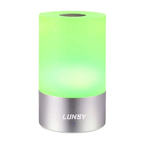 LUNSY Touch Sensor Table Lamp, Dimmable Bedside Lamp, Rechargeable Atmosphere Lamps, Wireless, Warm White Light with RGB Living Colors for Bedroom, Living Room and Outdoors.