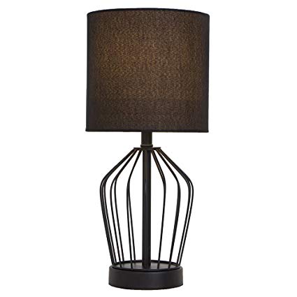 SOTTAE Black Hollowed Base Livingroom Bedroom Bedside Table Lamp, Desk Lamp with Black Fabric Shade