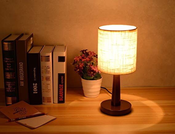 Surpars House Mini Fabric Table Lamp Wood Stand Desk Lamp for Bedside Table,Baby Room or Office