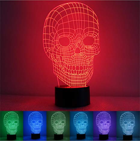 Skull Touch 3D Night Light USB Powered LED 3D Table Lamp Creative 3D Colorful Bulbing Lamp Kid's Toys Gifts Bedroom Mood Lamps (red)