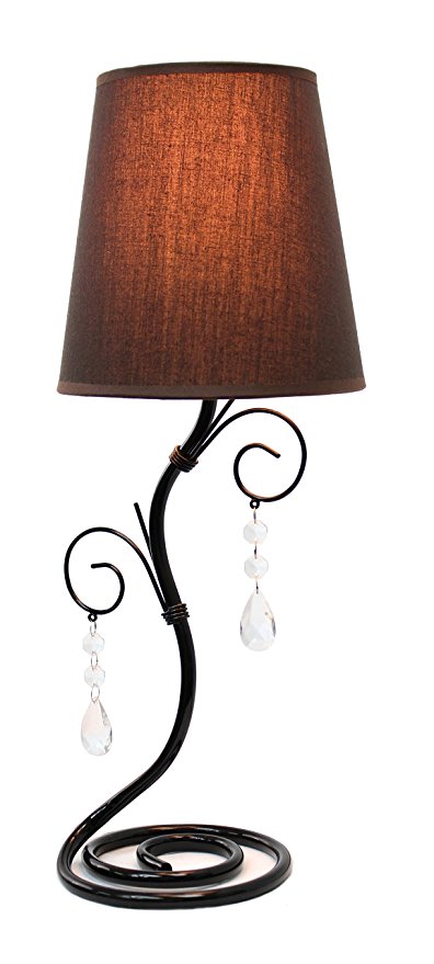 Simple Designs LT2010-BWN Twisted Vine Table Lamp with Fabric Shade and Hanging Beads, Brown