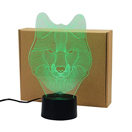 Wolf Head 3D Acrylic Visual Home Touch Table Lamp Colorful Art Decor USB LED Children's Desk Night Light 3D-TD182