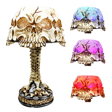 Day Of The Dead Ossuary Triad Skull Faces Mini LED Color Changing Table Lamp Figurine