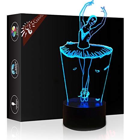 Ballet Dancer Girl 3D Illusion Lamp Night Light, Gawell 7 Color Changing Touch Switch Table Desk Decoration Lamps Christmas Gift with Acrylic Flat & ABS Base & USB Cable Toy for Ballet Lover