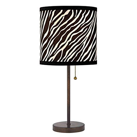 Bronze Pull-Chain Table Lamp with Zebra Drum Shade
