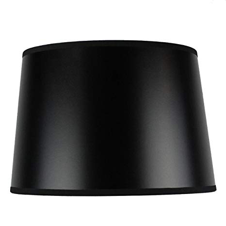 10x12x08 Hardback Shallow Drum Lampshade Black Parchment with Brass Spider fitter By Home Concept - Perfect for table and desk lamps - Medium, Black