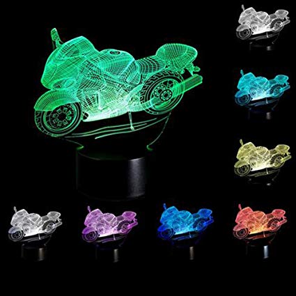 YANGHX 3D illusion Lamp Motorcycle illusion Desk light Novelty USB LED Table Lamp 100~240v Night 7 Color Touch Switch change LED desk table light lamp (Color: Multicolor)