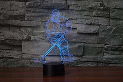 3D Illusion Lamp 7 LED Colors Change Mood Lamp For Desk With USB Cable Smart Touch Button,Perfect For Gift Toys Decorations the Hockey Player