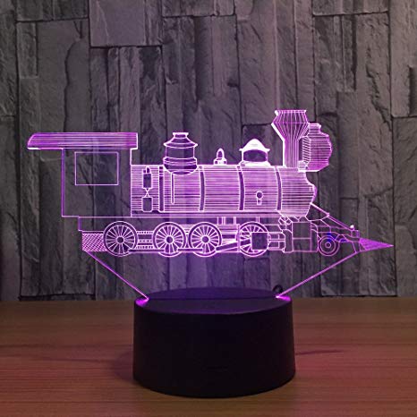Train 3D Touch Optical ILLusion Night Light Stunning Visual Three-Dimensional Effect 7 Colors Changing Table Desk Deco Lamp Bedroom Children Room Decorative Nightlight for Kids
