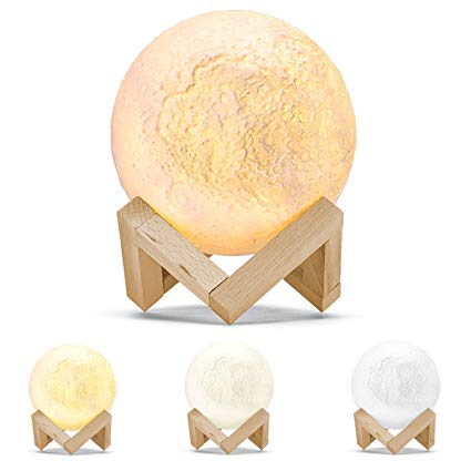 Kohree Moon Lamp, 3D Printing Moon Light Night Light Dimmable Rechargeable, Warm White & Cool White& Soft White, 5.1 Inch Lunar Light Valentine Gifts Birthday Presents Home Decorative Lights