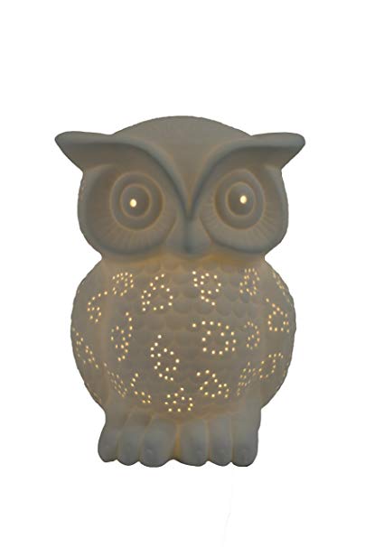 Simple Designs LT3027-WHT White Porcelain Animal Shaped Table Lamp, Wise Owl