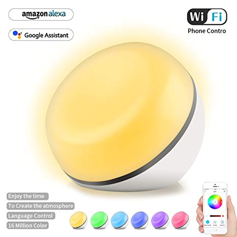 Smart Bedside Lamp Set Adjustable Wireless Dimmable Bedroom Alexa Night Lights Romantic Hue Bloom Lights Modern Table Lamps Small Good Night Light [16 Million Color] [3 Scene Dimmable][Voice & APP]