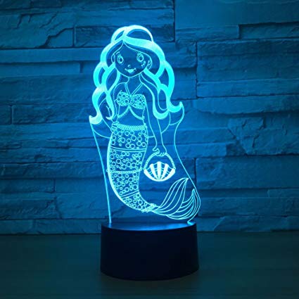 Mermaid 3D Optical Desk Lamp LED Night Light 7 Colors Change Table Light with USB Cable for Home Decoration Household Accessories,Princess Birthday Christmas Gift for Girl Kids or Adult